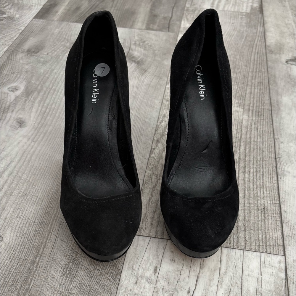 Calvin Klein Black Suede Platform Pumps